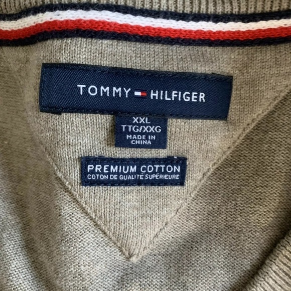 Tommy Hilfiger Men’s Premium Cotton High V Neck Pullover Tan Sweater size XXL - Picture 6 of 6